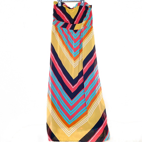 She's Cool Dresses & Skirts - Strapless Multicoloured Maxi Dress
